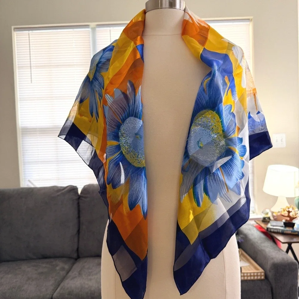 Sunflower‎ Floral Fashion Scarf Satin 3'x3'